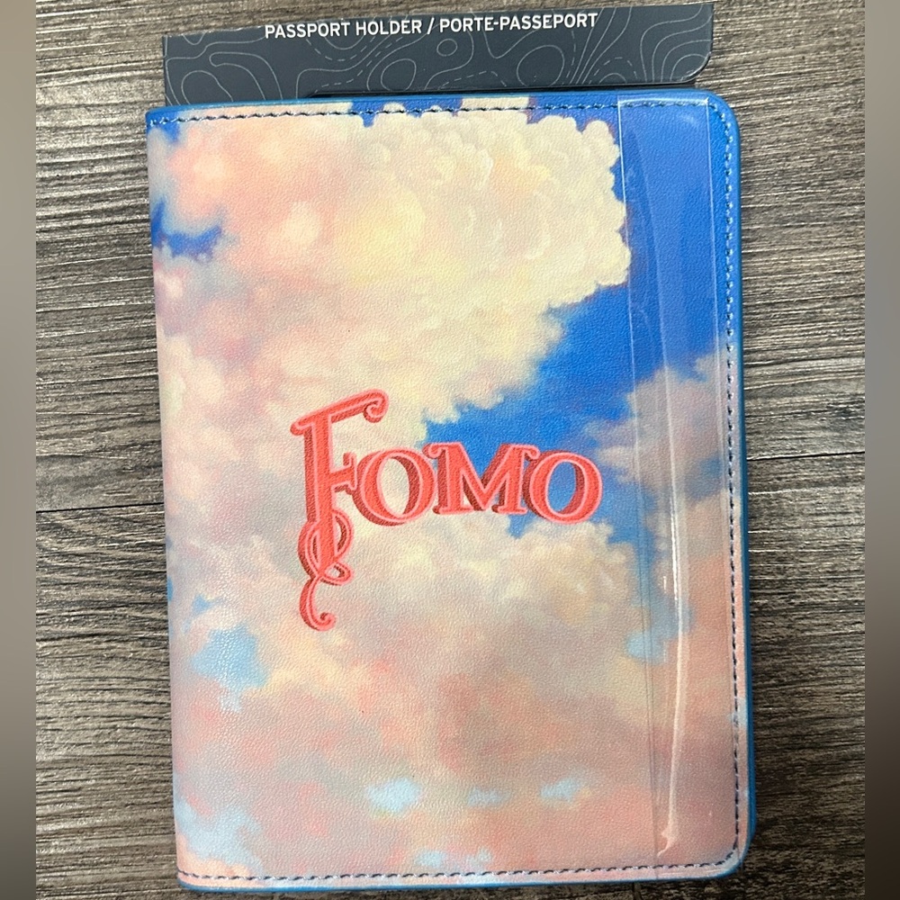 Passport Cover FOMO Cloud Print in Blue and Pink "Fear Of Missing Out"
